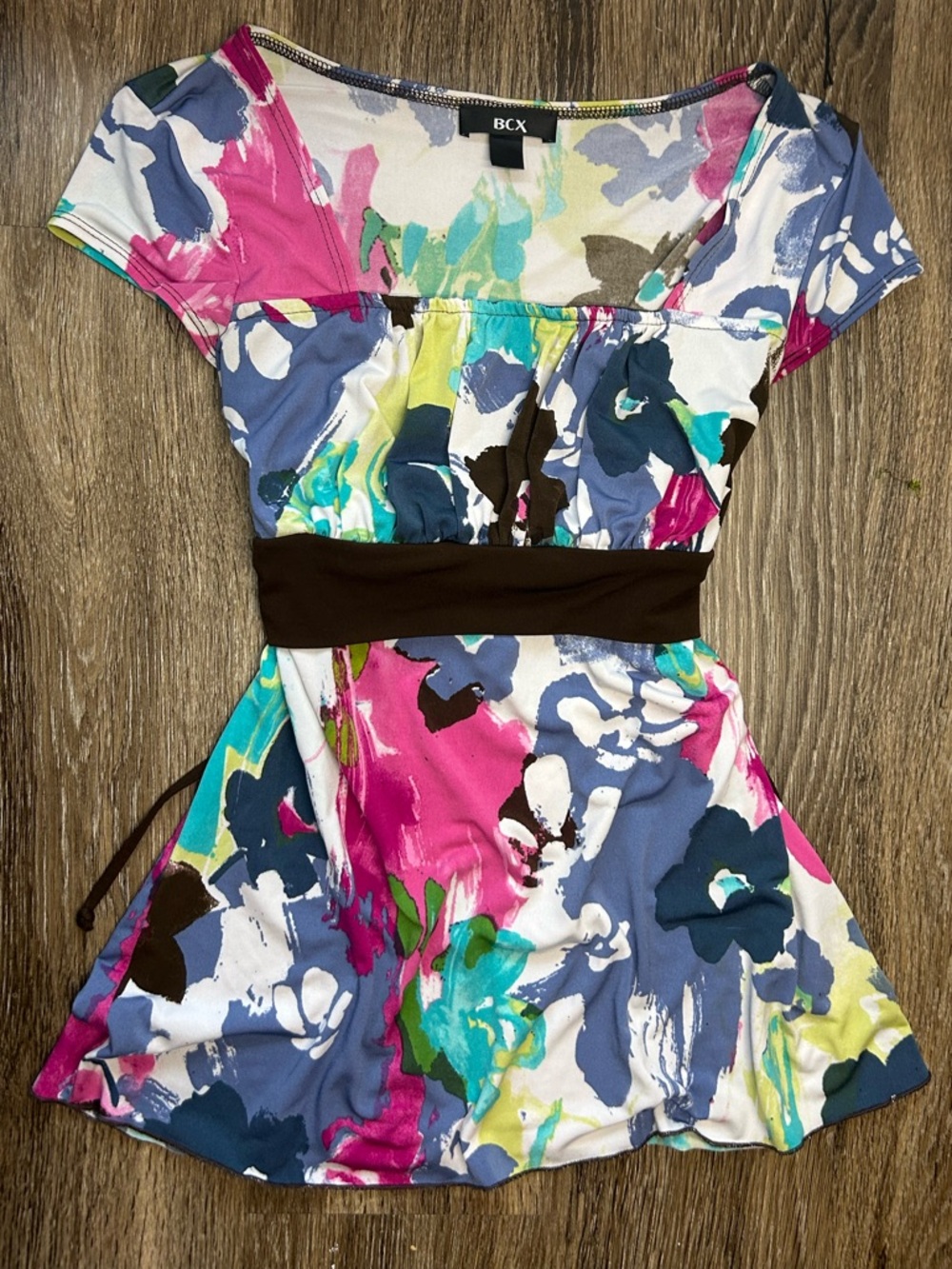 BCX Y2K Multicolor Floral Tie Back Flowy Blouse